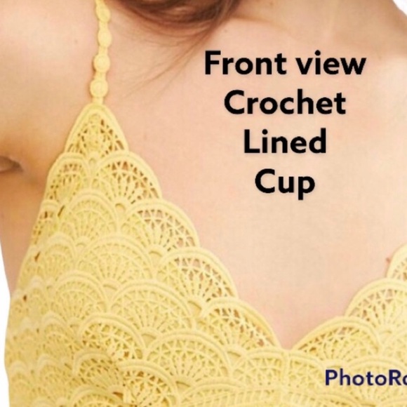 Free people intimates women sunny yellow crochet bralette, boho bralette, Sz L - Picture 2 of 8